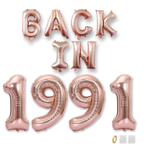 Jurxy Geburtstag Deko Frauen Mann 34 Jahr Geburtstagdeko Ballons BACK IN 1991 Luftballons Rosegold Folienballons Luftballons Happy Birthday Banner von Jurxy