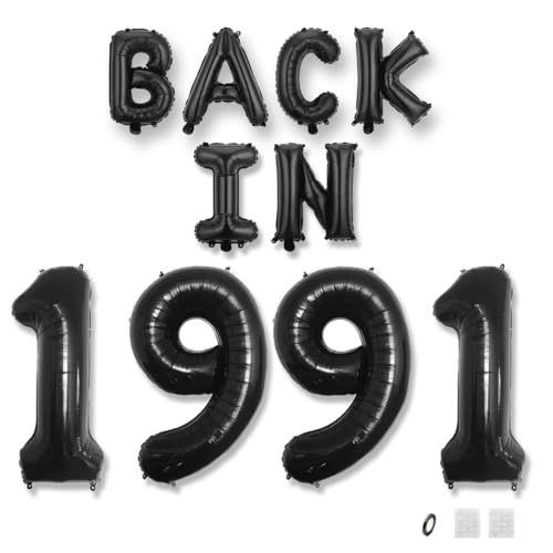 Jurxy Geburtstag Deko Frauen Mann 34 Jahr Geburtstagdeko Ballons BACK IN 1991 Luftballons Schwarz Folienballons Luftballons Happy Birthday Banner von Jurxy