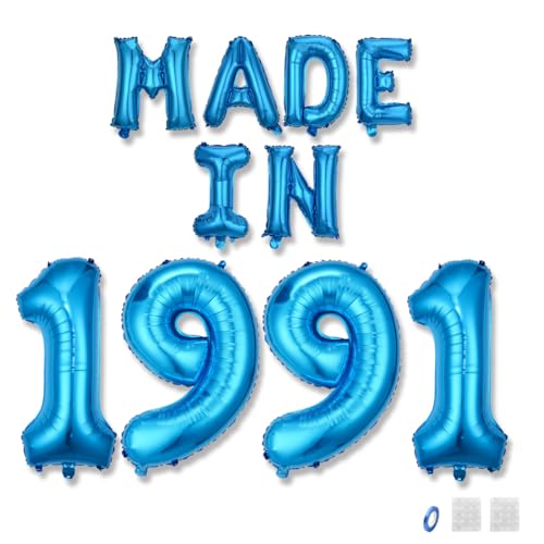 Jurxy Geburtstag Deko Frauen Mann 34 Jahr Geburtstagdeko Ballons MADE IN 1991 Luftballons Blau Folienballons Luftballons Happy Birthday Banner Jurxy Geburtstag Deko Frauen Mann 34 Jahr Geburtstagdeko Ballons MADE IN 1991 Luftballons Blau Folienballons Luftballons Happy Birthday Banner von Jurxy