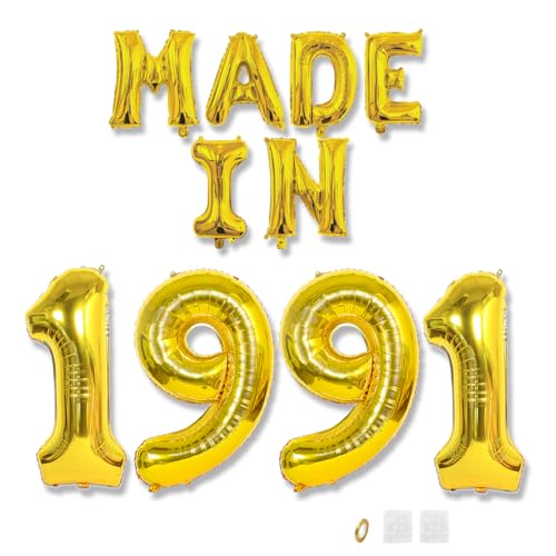 Jurxy Geburtstag Deko Frauen Mann 34 Jahr Geburtstagdeko Ballons MADE IN 1991 Luftballons Gold Folienballons Luftballons Happy Birthday Banner Jurxy Geburtstag Deko Frauen Mann 34 Jahr Geburtstagdeko Ballons MADE IN 1991 Luftballons Gold Folienballons Luftballons Happy Birthday Banner von Jurxy