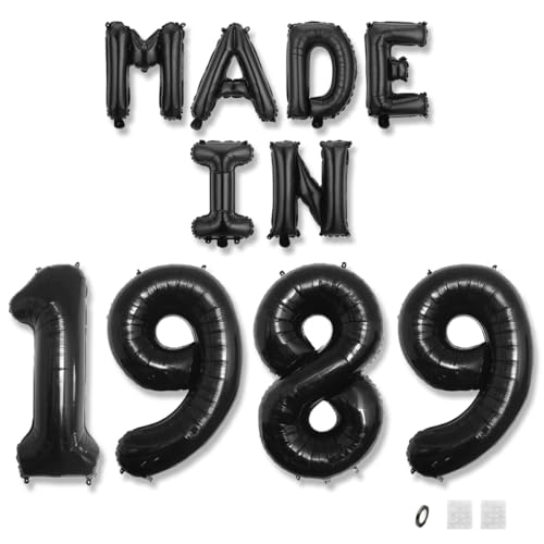 Jurxy Geburtstag Deko Frauen Mann 36 Jahr Geburtstagdeko Ballons MADE IN 1989 Luftballons Schwarz Folienballons Luftballons Happy Birthday Banner von Jurxy