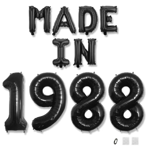 Jurxy Geburtstag Deko Frauen Mann 37 Jahr Geburtstagdeko Ballons MADE IN 1988 Luftballons Schwarz Folienballons Luftballons Happy Birthday Banner von Jurxy