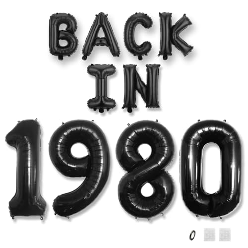 Jurxy Geburtstag Deko Frauen Mann 45 Jahr Geburtstagdeko Ballons BACK IN 1980 Luftballons Schwarz Folienballons Luftballons Happy Birthday Banner von Jurxy