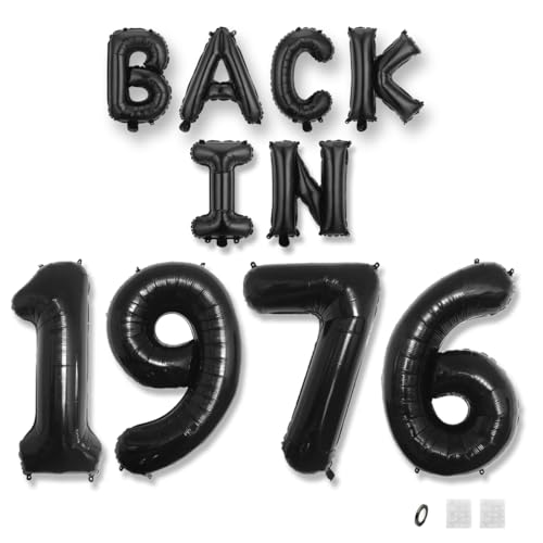 Jurxy Geburtstag Deko Frauen Mann 49 Jahr Geburtstagdeko Ballons BACK IN 1976 Luftballons Schwarz Folienballons Luftballons Happy Birthday Banner von Jurxy