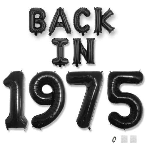 Jurxy Geburtstag Deko Frauen Mann 50 Jahr Geburtstagdeko Ballons BACK IN 1975 Luftballons Schwarz Folienballons Luftballons Happy Birthday Banner von Jurxy