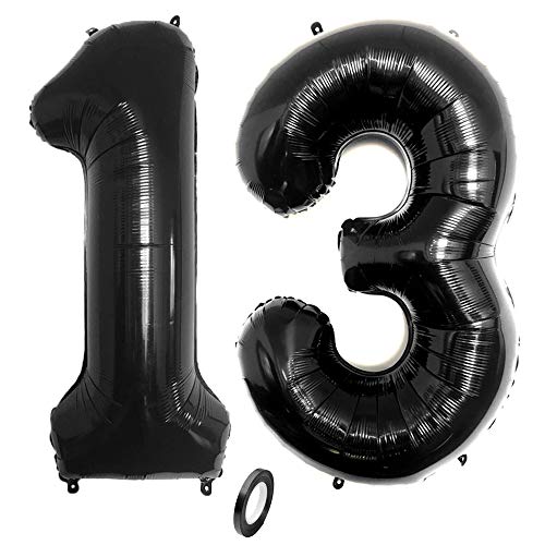 Jurxy Geburtstag Folienballon Helium Folie Luftballons Schwarz Anzahl Luftballons Zahl für Geburtstag Jubiläum 40 Zoll - Schwarz 13 von Jurxy
