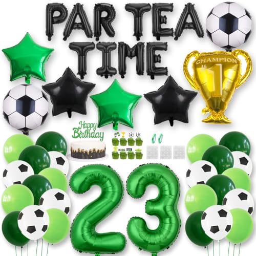 Fußball Luftballon 23 Jahre Geburtstag Deko PAR TEA TIME Fussball Party Geburtstagsfeier Ballon Zubehör Set Grün Fußball Thema Party Banner Fussball Tortendeko für Kinder Jungen Fußballfan von Jurxy