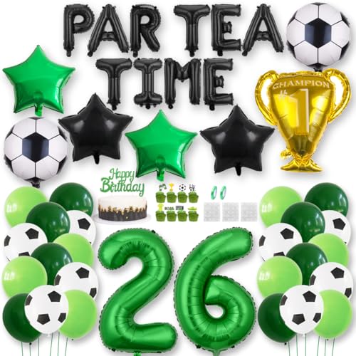 Fußball Luftballon 26 Jahre Geburtstag Deko PAR TEA TIME Fussball Party Geburtstagsfeier Ballon Zubehör Set Grün Fußball Thema Party Banner Fussball Tortendeko für Kinder Jungen Fußballfan von Jurxy
