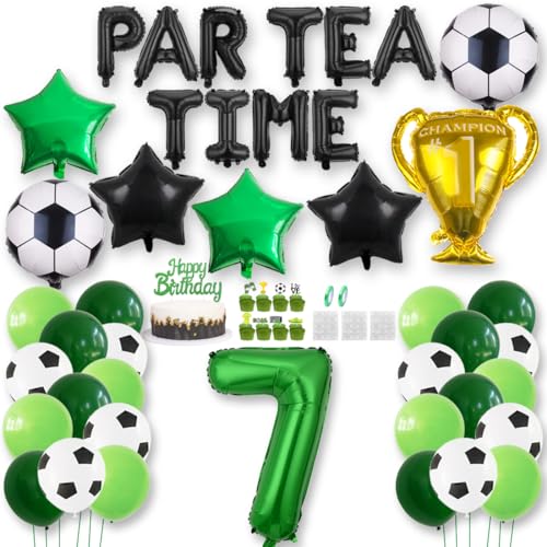 Fußball Luftballon 7 Jahre Geburtstag Deko PAR TEA TIME Fussball Party Geburtstagsfeier Ballon Zubehör Set Grün Fußball Thema Party Banner Fussball Tortendeko für Kinder Jungen Fußballfan von Jurxy