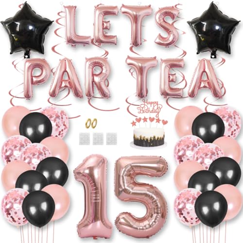 Teeparty Geburtstag Dekorationen LETS PAR TEA Nummer Folienballons High Tea Thema Partyzubehör 15. Party Fotoshooting Supplies Konfetti Luftballons Tortenaufsatz von Jurxy