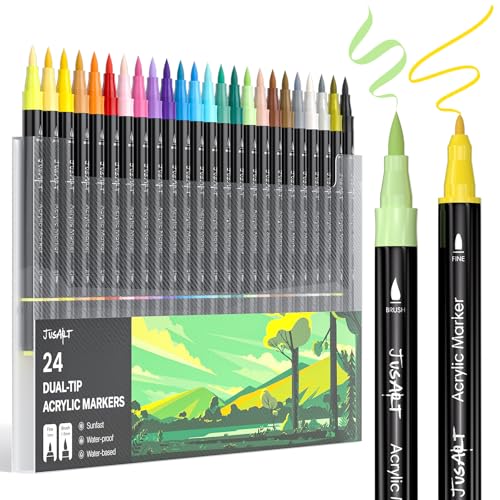 JusArt 24 Acrylstifte mit Doppelspitze, Pinsel und feine Spitze, Acrylic Marker Wasserfest, Premium-Farbstifte für Holz, Leinwand, Eier, Stein, Stoff, Felsen, Metall, Glas, Keramik,Geschenke JusArt 24 Acrylstifte mit Doppelspitze, Pinsel und feine Spitze, Acrylic Marker Wasserfest, Premium-Farbstifte für Holz, Leinwand, Eier, Stein, Stoff, Felsen, Metall, Glas, Keramik,Geschenke von JusArt