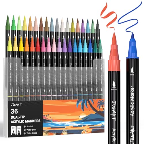 JusArt 36 Acrylstifte mit Doppelspitze, Pinsel und feine Spitze, Acrylic Marker Wasserfest, Premium-Farbstifte für Holz, Leinwand, Eier, Stein, Stoff, Felsen, Metall, Glas, Keramik,Geschenke JusArt 36 Acrylstifte mit Doppelspitze, Pinsel und feine Spitze, Acrylic Marker Wasserfest, Premium-Farbstifte für Holz, Leinwand, Eier, Stein, Stoff, Felsen, Metall, Glas, Keramik,Geschenke von JusArt