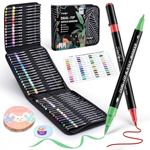 JusArt 48 Acrylstifte für Steine Wasserfest,Acrylic Paint Marker,Zeichnen,Farben Stifte Steine Bemalen,Farbstifte für Felsmalerei, Holz, Keramik, Leinwand, Basteln und Weihnachten JusArt 48 Acrylstifte für Steine Wasserfest,Acrylic Paint Marker,Zeichnen,Farben Stifte Steine Bemalen,Farbstifte für Felsmalerei, Holz, Keramik, Leinwand, Basteln und Weihnachten von JusArt