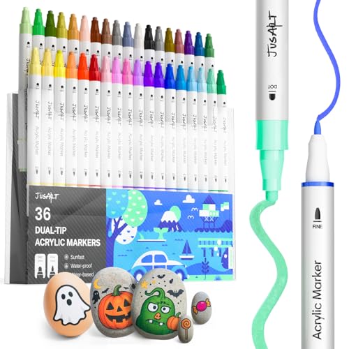 JusArt Acrylstifte für Steine Wasserfest 36 Farben Acryl Marker mit Punkt und Feinspitze für Steine Malerei, Keramik, Glas, Holz, Leinwand, Ostereier,Lebendiges Kunstzubehör für Kinder, Künstler JusArt Acrylstifte für Steine Wasserfest 36 Farben Acryl Marker mit Punkt und Feinspitze für Steine Malerei, Keramik, Glas, Holz, Leinwand, Ostereier,Lebendiges Kunstzubehör für Kinder, Künstler von JusArt