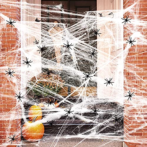Spinnennetz Halloween Deko Spinnenweben 100g Stretch Spinnennetz Deko mit 40 Spinnen,Halloween Spinnennetz Spinnweben für Halloween Requisiten Dekoration Kamin Fenster Türen Karneval Party Garten von Jusduit