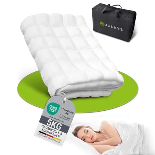 Juskys Gewichtsdecke/Anti-Stress-Therapiedecke 135x200 — beschwert, Glasperlen, Baumwolle & Mikrofaser, für Erwachsene mit Schlafproblemen — 5 kg von Juskys