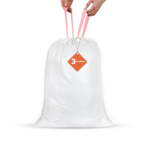 Weiße Beutel mit Kordelzug, 50 l, mittelschwere Müllsäcke, Müllbeutel – 3 Rollen (je 20 Beutel) – Kordelzugverschluss – 80 Gauge, 20 Mikron, Tragfähigkeit 10 kg von Just Bin Bags Ltd