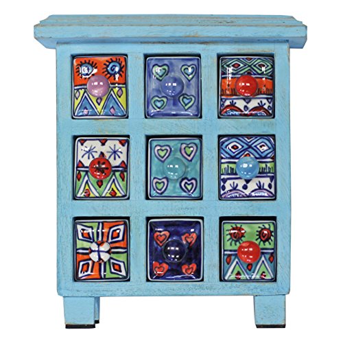 ethnischen indischen Stil Mini Kommode 9 Keramik-Schubladen - Aufbewahrung für Schmuck Blau Orange Gelb 20 x 22 cm, holz, Blue Orange Yellow, 20x22cm ethnischen indischen Stil Mini Kommode 9 Keramik-Schubladen - Aufbewahrung für Schmuck Blau Orange Gelb 20 x 22 cm, holz, Blue Orange Yellow, 20x22cm von Just Contempo