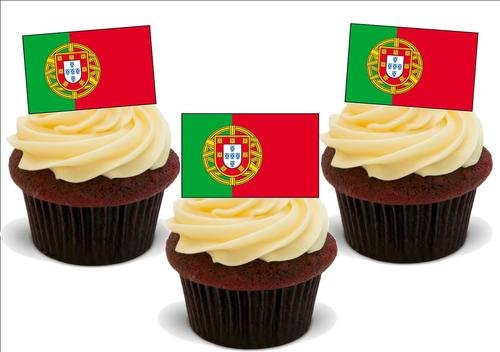 PORTUGIESISCHE FLAGGE PORTUGAL 12 essbare hochwertige stehende Waffeln Kuchen Toppers, PORTUGUESE FLAG PORTUGAL 12 Standup Premium Wafer Cake Toppers von Just Party Supplies