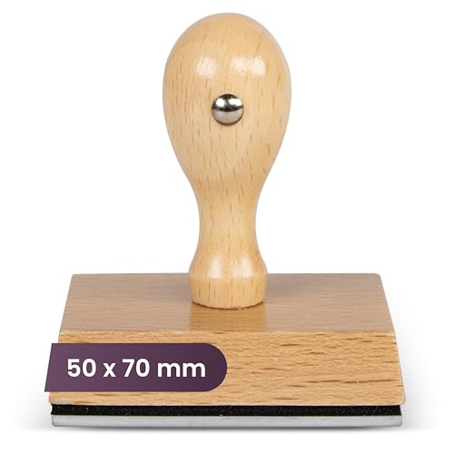 Just Refine Holzstempel – personalisierbar – 7 Größen – rund oder eckig – Stempelkissen in Rot, Schwarz, Blau, Grün, Lila – ergonomischer Griff – klare Abdruckqualität - Schaumstoffschicht (50x70mm) von Just Refine