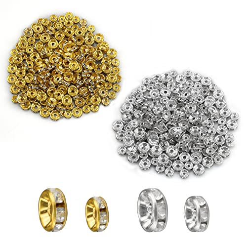 JustYit 400 Stück 6/8mm Strass Spacer Perlen Zwischenperlen Metall Zwischenperlen für Armbänder, Bastelperlen Set Metallperlen für DIY Schmuckherstellung Ohrringe von JustYit