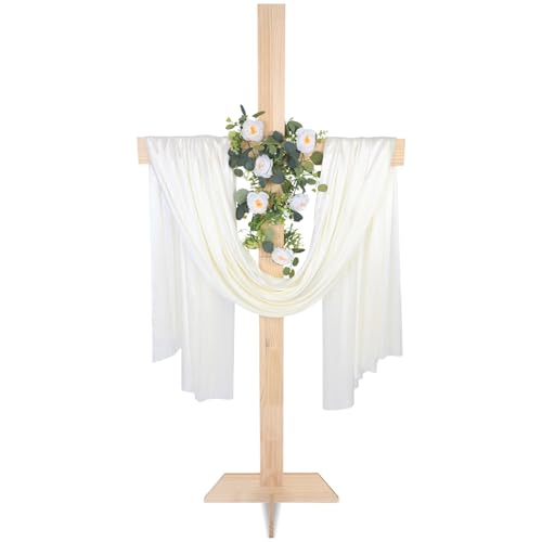 180 cm Hochzeits-Holzkreuz und weiße Bänder, Eukalyptus-Girlanden, Hochzeitsdekorationen, großes stehendes Kreuz, Dekoration, christliche, religiöse Hochzeitsgeschenke für Zeremonie und Empfang, Innen von Justforjoyful