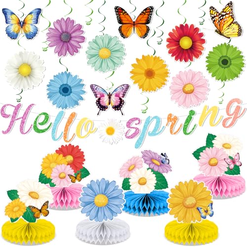 31 Stück Frühlingsparty-Dekorationen, Hallo Frühling, Banner, Sonnenblumen, Schmetterling, hängende Wirbel-Dekoration, Gänseblümchen, Wabendekoration, Tischaufsatz, Frühling, Sommer, 31 Stück Frühlingsparty-Dekorationen, Hallo Frühling, Banner, Sonnenblumen, Schmetterling, hängende Wirbel-Dekoration, Gänseblümchen, Wabendekoration, Tischaufsatz, Frühling, Sommer, von Justforjoyful