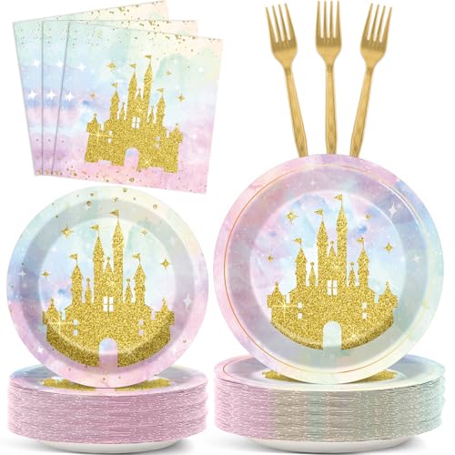 Justforjoyful Prinzessinnenschloss, Geburtstagsparty-Zubehör, Aquarell-Pastellfarben, Regenbogen-Teller und Servietten, goldenes Glitzer-Geschirr-Set für Märchen-Babyparty, Party-Dekorationen für 50 Justforjoyful Prinzessinnenschloss, Geburtstagsparty-Zubehör, Aquarell-Pastellfarben, Regenbogen-Teller und Servietten, goldenes Glitzer-Geschirr-Set für Märchen-Babyparty, Party-Dekorationen für 50 von Justforjoyful