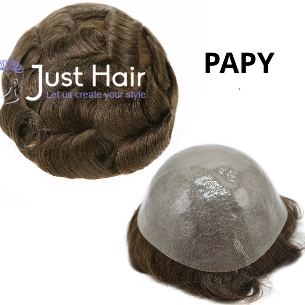 Toupet Full Poly All Color Skin Pu Remy Haarersatzsystem Für Männer Hand Gebundene Perücke von JusthairShop