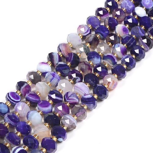 10 mm gefärbter lila gebänderter Achat facettierte Rondelle lose Perlen DIY Schmuckherstellung 39,9 - 40,6 cm von Justinstones