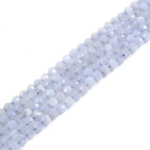 3 mm blauer Chalcedon, facettierter Edelstein, rund, lose Perlen, Strang, 39,4–40,6 cm, DIY-Schmuckherstellung von Justinstones