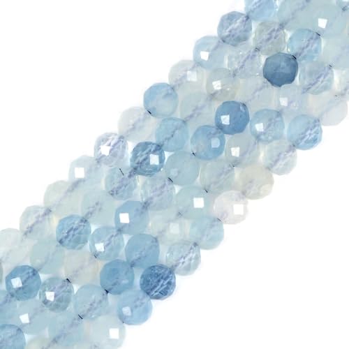 6 mm Aquamarin facettierter Edelstein, rund, lose Perlen, Strang, 39,4–40,6 cm, DIY-Schmuckherstellung von Justinstones
