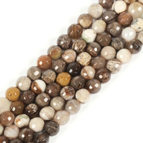6 mm versteinertes Holz, fossiler facettierter Edelstein, rund, lose Perlen, Strang, 39,4–40,6 cm, DIY-Schmuckherstellung von Justinstones