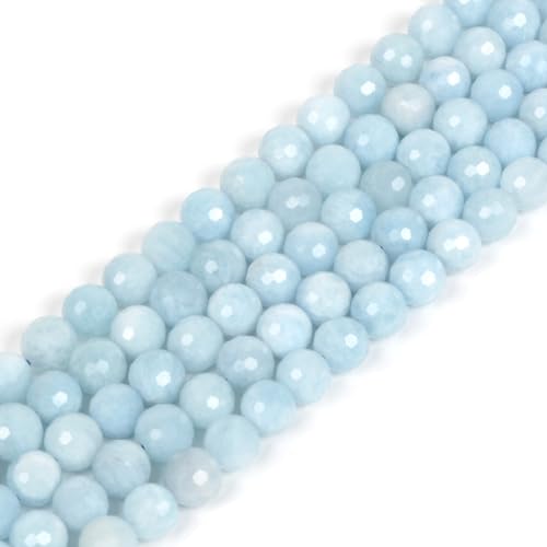 Aquamarin-Edelstein-Perlen, 8 mm, facettiert, rund, lose Stränge, Perlen für selbstgemachte Halsketten, Armbänder, Schmuckherstellung, 38,1 cm von Justinstones