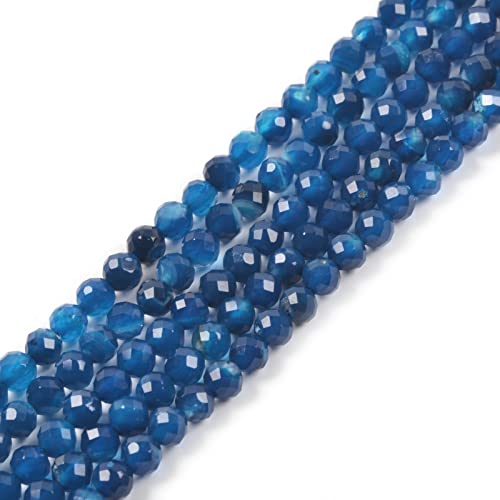 Blauer Achat, 4 mm, facettierte, runde Perlen, lose Perlen, 40,6 cm, für Schmuckherstellung von Justinstones