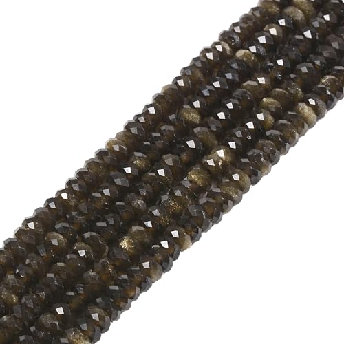 Goldener Obsidian, natürlicher Edelstein, 4 mm, facettierte Rondelle, Abstandshalter, lose Perlen, 40,6 cm, zur Schmuckherstellung Goldener Obsidian, natürlicher Edelstein, 4 mm, facettierte Rondelle, Abstandshalter, lose Perlen, 40,6 cm, zur Schmuckherstellung von Justinstones