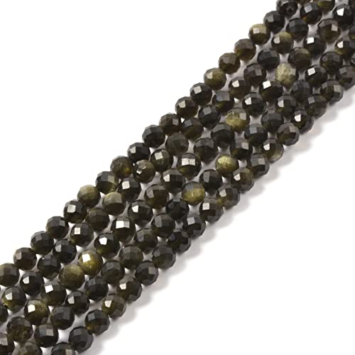 Goldener Obsidian 4 mm facettierte runde Perlen lose Perlen 40,6 cm für Schmuckherstellung Perlen von Justinstones