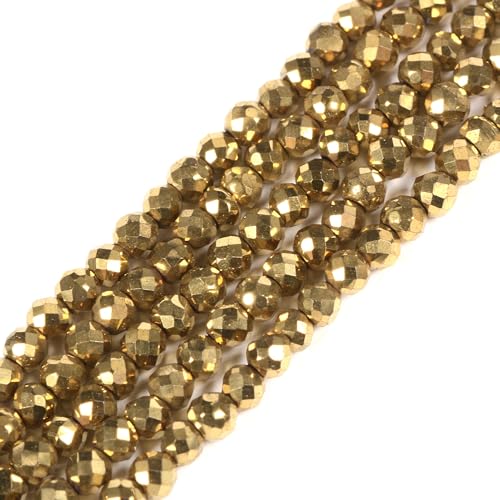 Häma, metallisch goldbeschichtet, 3 mm, facettierter Edelstein, rund, lose Perlen, Strang, 39,4–40,6 cm, DIY-Schmuckherstellung von Justinstones
