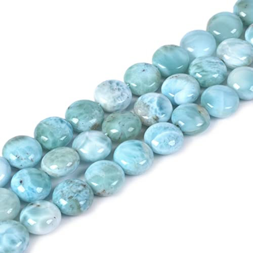 Natürliche blaue Larimar-Münzscheibe, lose Perlen, 38,1 cm, für DIY-Schmuckherstellung, Perlen von Justinstones