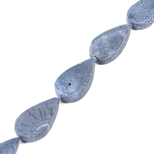 Natürliche blaue Schwammkorallenperlen – 24 mm Tropfenform Edelsteinperlen für Schmuckherstellung, DIY-Halsketten, Armbänder, Ohrringe, 40,6 cm Strang von Justinstones