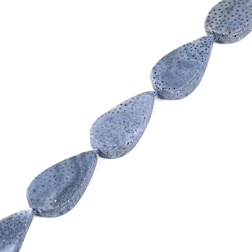 Natürliche blaue Schwammkorallenperlen – 30 mm Tropfenform Edelsteinperlen für Schmuckherstellung, DIY-Halsketten, Armbänder, Ohrringe, 40,6 cm Strang von Justinstones
