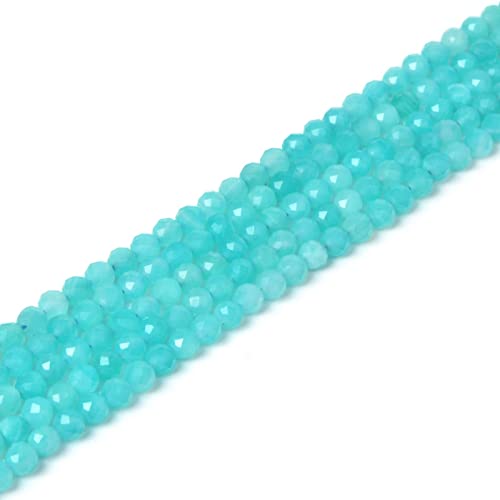 Natürlicher peruanischer Amazonit, 4 mm, facettierte, runde Perlen, lose Perlen, 40,6 cm, für Schmuckherstellung von Justinstones