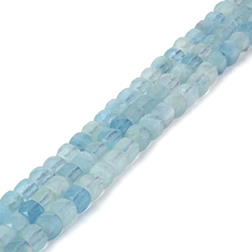 Natürlicher Aquamarin-Edelstein, 4 mm, facettiert, quadratisch, lose Perlen, 40,6 cm für DIY Schmuckherstellung Perlen von Justinstones