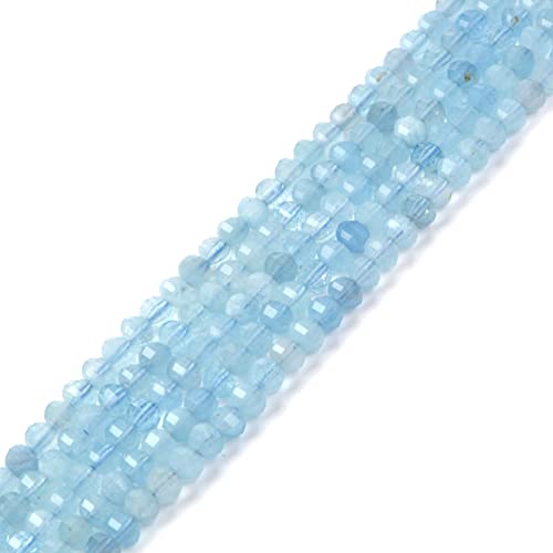 Natürlicher Aquamarin-Edelstein, 4 mm, facettierte Rondelle, Abstandshalter, lose Perlen, 40,6 cm, für Schmuckherstellung von Justinstones