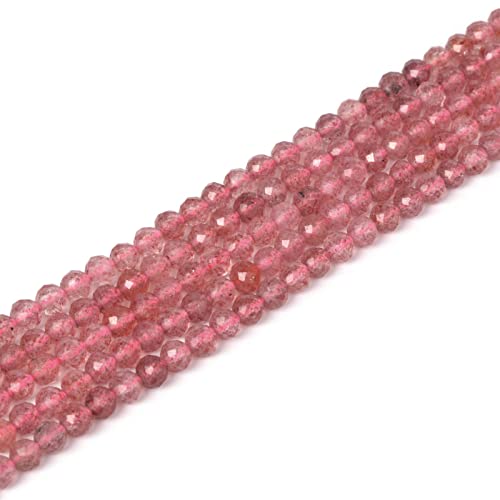 Natürlicher Erdbeerquarz, 4 mm, facettierte, runde Perlen, lose Perlen, 40,6 cm, für Schmuckherstellung von Justinstones