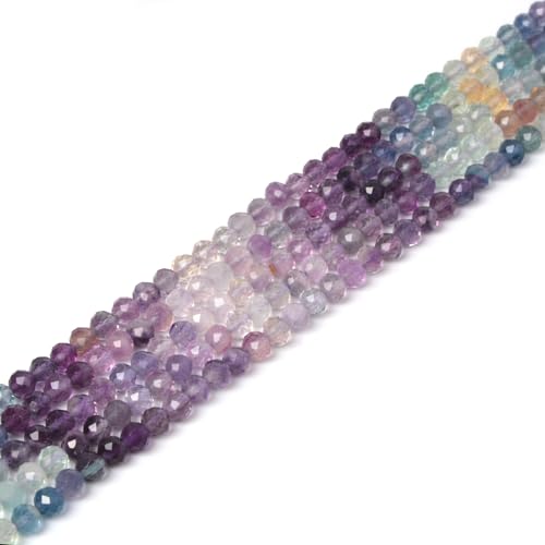 Natürlicher Regenbogen-Fluorit, 4 mm, facettierte Kugel, Abstandshalter, lose Perlen, 40,6 cm, für Schmuckherstellung von Justinstones