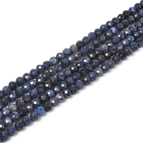 Natürlicher Saphir, 4 mm, facettierte, runde Perlen, lose Perlen, 40,6 cm, für Schmuckherstellung von Justinstones