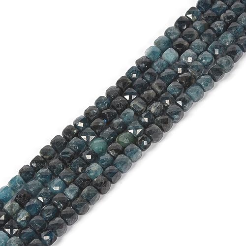 Natürlicher blauer Turmalin-Edelstein, 4 mm, facettiert, quadratisch, lose Perlen, 40,6 cm, für DIY-Schmuckherstellung von Justinstones