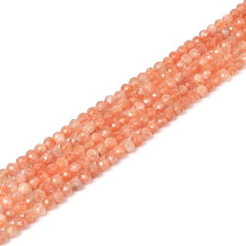 Natürlicher orangefarbener Sonnenstein, 4 mm, facettierte, runde Perlen, lose Perlen, 40,6 cm, zur Schmuckherstellung von Justinstones