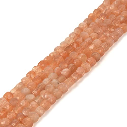 Natürlicher orangefarbener Sonnenstein-Edelstein, 4 mm, facettiert, quadratisch, lose Perlen, 40,6 cm für DIY Schmuckherstellung Perlen von Justinstones